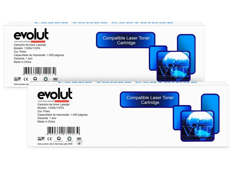 Kit 2 Cartuchos Toner 105A W1105A Compatível Com Chip Preto 1.000págs Evolut Para Laser 107a, 107w, MFP 135a 135w 137fnw Imagem de Kit 2 Cartuchos Toner 105A W1105A Compatível Com Chip Preto 1.000págs Evolut Para Laser 107a, 107w, MFP 135a 135w 137fnw