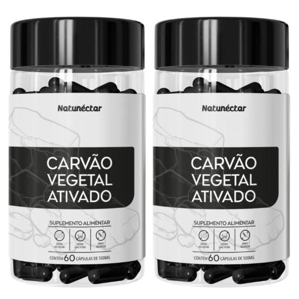 Imagem de Kit 2 Carvão Vegetal Ativado Puro Suplemento Alimentar Natunéctar Legitimo Mineral Pó Original 120 Cápsulas