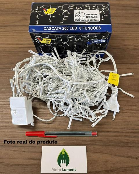 Imagem de Kit 2 Cascata 200 Leds 5M 8 Funções Branco Quente Fio Branco 127V