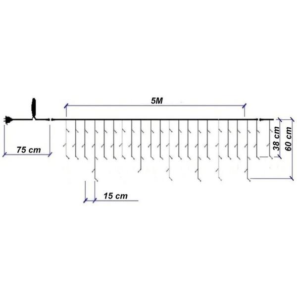 Imagem de Kit 2 Cascata 200 Leds 5M 8 Funções Branco Quente Fio Branco 127V