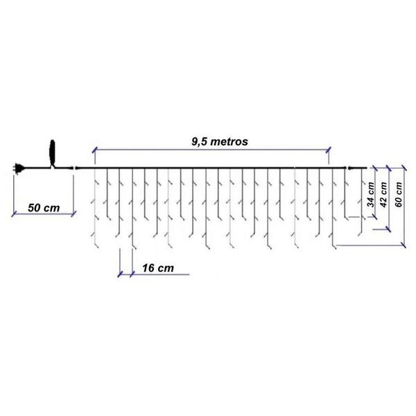 Imagem de Kit 2 Cascatas 400 Leds 10M Branco Quente a Prova D'agua Fio Branco 220v