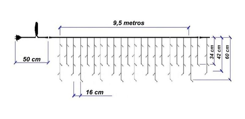 Imagem de Kit 2 Cascatas 400 Leds 10M C/ 8 Funções Branco Frio C/ Fio Branco 220v