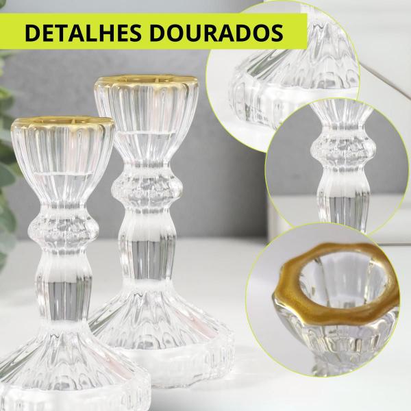 Imagem de Kit 2 Castiçais Cristal de Vidro Decorativo Para Velas Dourado