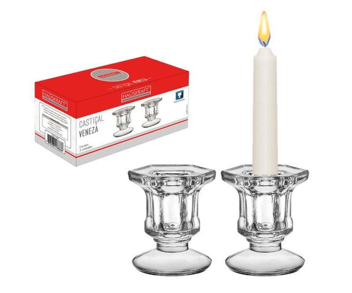 Imagem de Kit 2 Castiçais de Vidro Porta Velas Decoração Enfeite