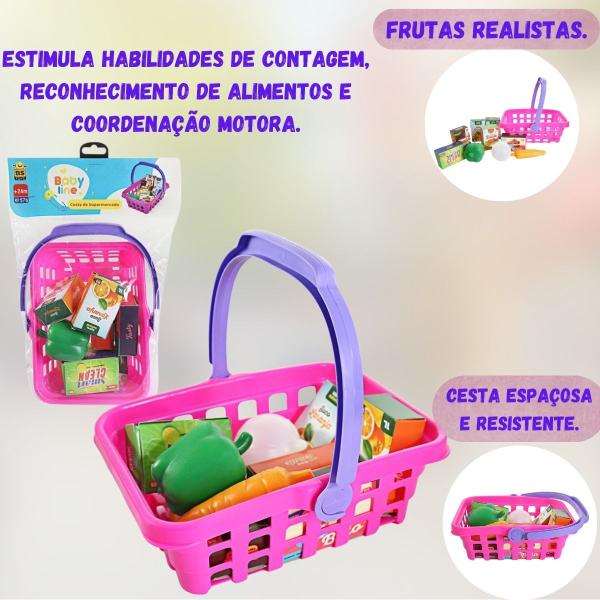 Imagem de kit 2 cestas de supermercado infantil, brinquedo, com frutas