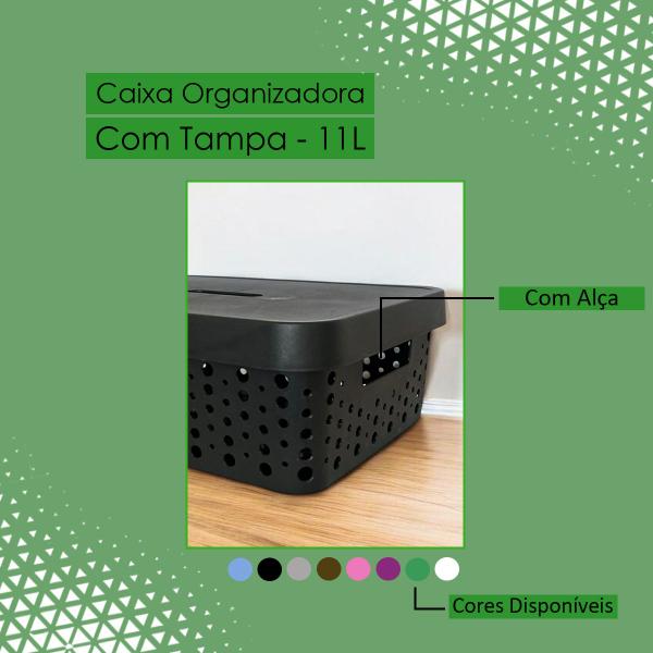 Imagem de Kit 2 Cesto Caixa Organizadora com Tampa 11 Litros Rattan 36x27x12 Multiuso Organizador de Ambiente Gaveta