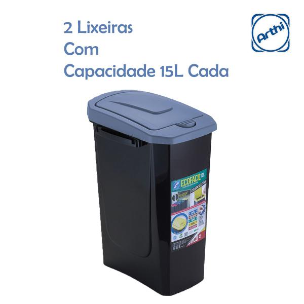 Imagem de Kit 2 cesto lixeira 15L tampa click coleta seletiva