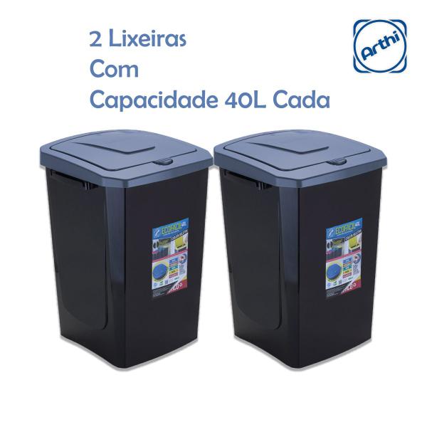 Imagem de Kit 2 cesto lixeira grande 40L tampa click coleta seletiva