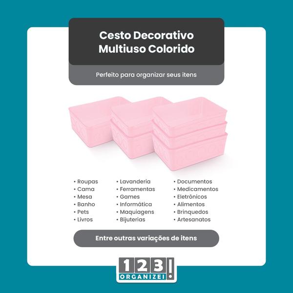 Imagem de Kit 2 Cesto Multiuso Decorativo Rosa 19x13,5x6,5Cm