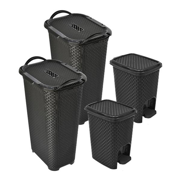 Imagem de Kit 2 Cesto Organizador Rattan 50L + 2 Lixeira Rattan 7L