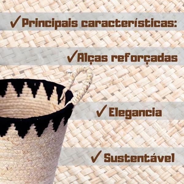 Imagem de Kit 2 Cestos De Fibra Natural E Algodão Com Alça 26X25Cm Palha E Preto