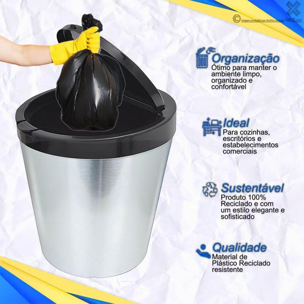 Imagem de Kit 2 Cestos De Lixo 10lts Tampa Click Label Redondo Escritório Resistente