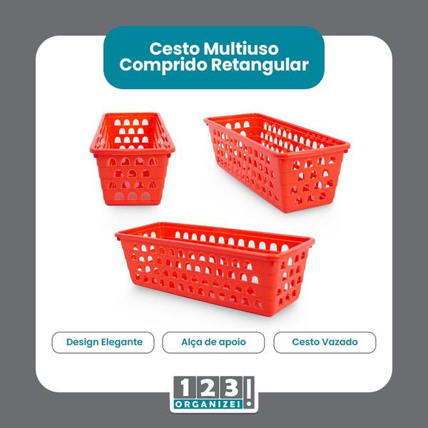 Imagem de Kit 2 Cestos Multiuso Comprido Retangular Vermelho 28x11x8 Cm 123Organizei