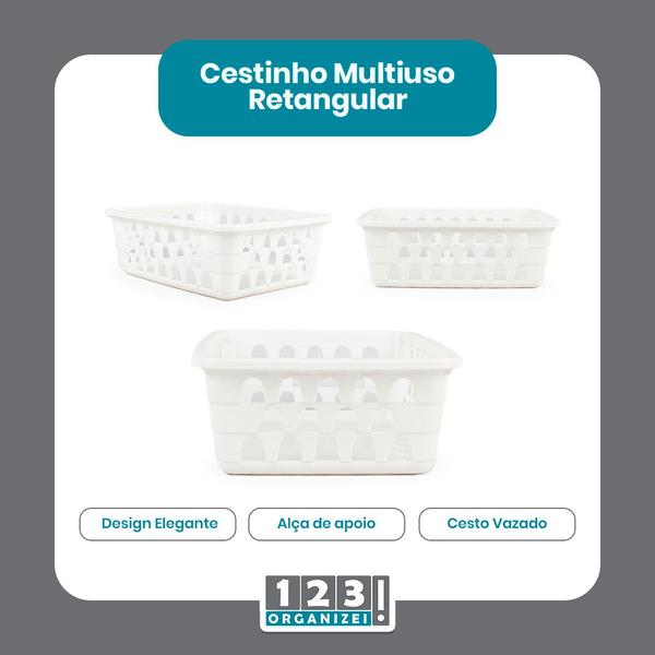 Imagem de Kit 2 Cestos Multiuso Organizador Médio Branco 20x15,5x6,5Cm