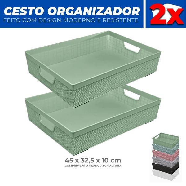 Imagem de Kit 2 Cestos Organizador Armário Gaveta Lavanderia G 45x32