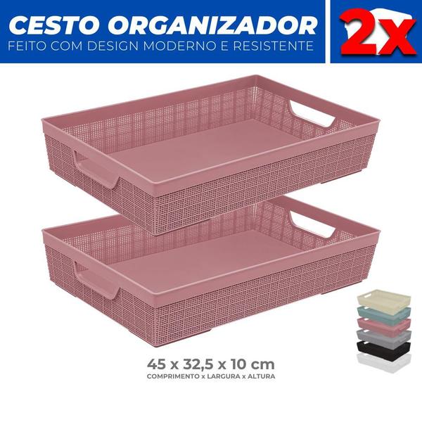 Kit 2 Cestos Organizador Armário Gaveta Lavanderia G 45x32 - Jaguar Imagem de Kit 2 Cestos Organizador Armário Gaveta Lavanderia G 45x32