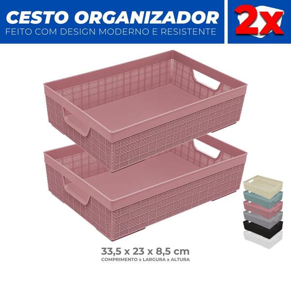Kit 2 Cestos Organizador Armário Gaveta Lavanderia M 33x23 - Jaguar Imagem de Kit 2 Cestos Organizador Armário Gaveta Lavanderia M 33x23