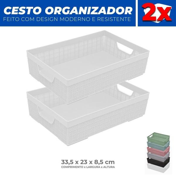 Imagem de Kit 2 Cestos Organizador Armário Gaveta Lavanderia M 33x23