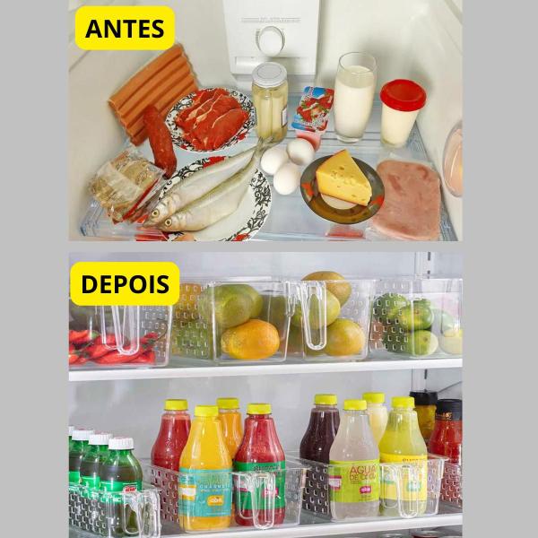 Imagem de Kit 2 Cestos Organizador Geladeira Dispensa Armário Acrílico