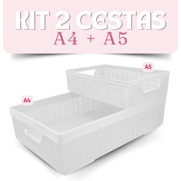 Imagem de Kit 2 Cestos Organizador Juta A4 + A5 Multiuso Branco Jaguar