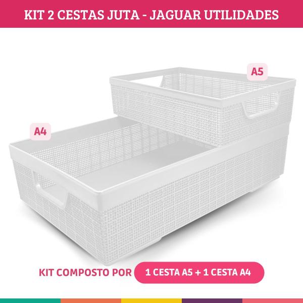 Imagem de Kit 2 Cestos Organizador Juta A4 + A5 Multiuso Branco Jaguar