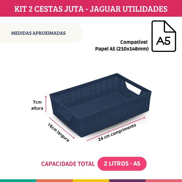 Imagem de Kit 2 Cestos Organizador Juta A4 + A5 Multiuso Marinho Jaguar