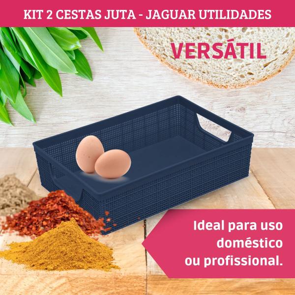 Imagem de Kit 2 Cestos Organizador Juta A4 + A5 Multiuso Marinho Jaguar