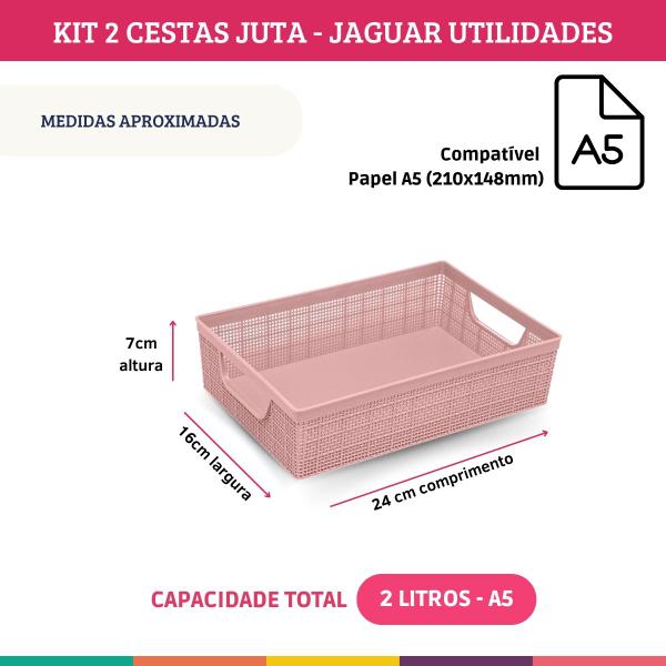 Imagem de Kit 2 Cestos Organizador Juta A4 + A5 Multiuso Rosê Jaguar