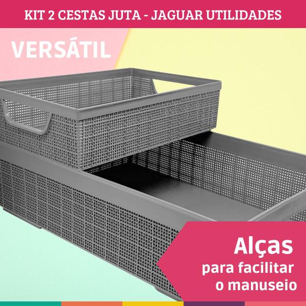 Imagem de Kit 2 Cestos Organizador Juta Multiuso A4 + A5 Cinza Jaguar