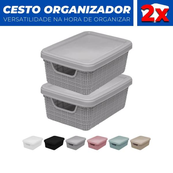 Imagem de Kit 2 Cestos Organizador Tampa Armário Gaveta Multiuso 19x13