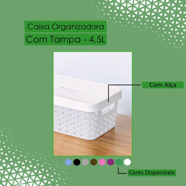 Imagem de Kit 2 Cestos Organizadores com Tampa 4,5 Litros 26x18x11 Caixa Organizadora Multiuso Rattan