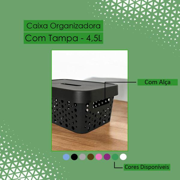 Imagem de Kit 2 Cestos Organizadores com Tampa 4,5 Litros 26x18x11 Caixa Organizadora Multiuso Rattan