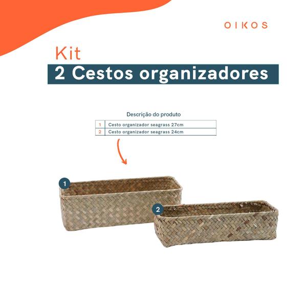 Imagem de Kit 2 cestos organizadores multiuso decorativo seagrass - Oikos