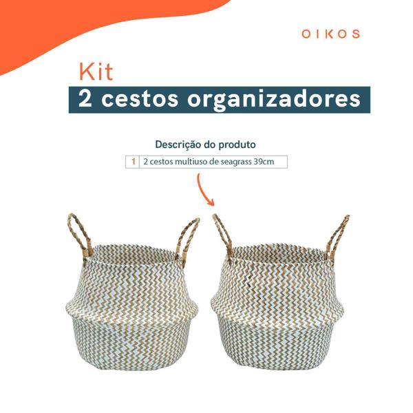 Imagem de Kit 2 Cestos Organizadores Multiuso Decorativo Seagrass