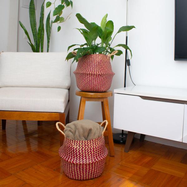 Imagem de Kit 2 cestos organizadores multiuso decorativo vermelho seagrass - Oikos