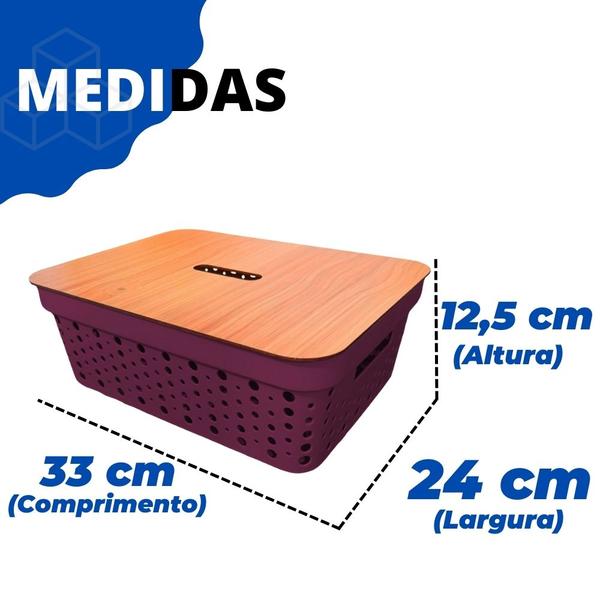 Imagem de Kit 2 Cestos Organizadores Rattan 11L C/ Tampa de Madeira