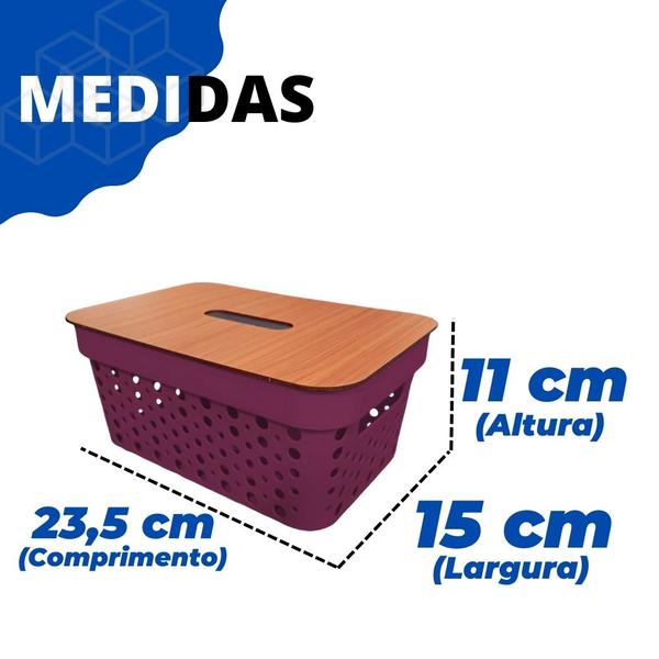 Imagem de KIt 2 Cestos Organizadores Rattan 4,5L Com Tampa De Madeira