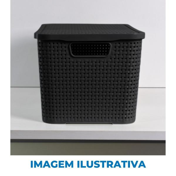 Imagem de Kit 2 Cestos Organizadores Rattan com Tampa de 7 e 15 Litros Preto