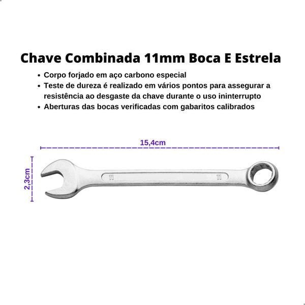 Imagem de Kit 2 Chave Combinada 11e13mm Aço Carbono Boca E Estrela