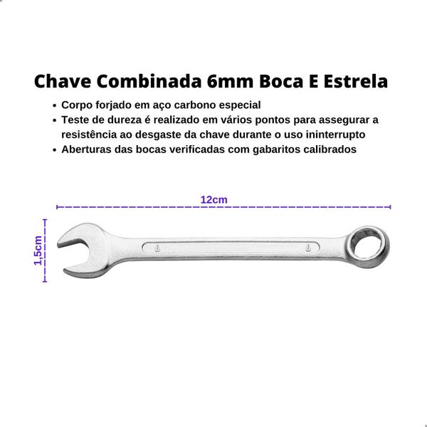 Imagem de Kit 2 Chave Combinada 6e8mm Aço Carbono Boca E Estrela