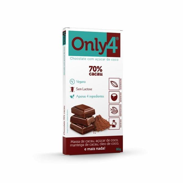 Kit 2 Chocolate 70% Cacau Sem Lactose Vegano Only4 80G Imagem de Kit 2 Chocolate 70% Cacau Sem Lactose Vegano Only4 80G