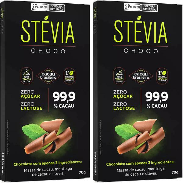 Imagem de Kit 2 Chocolate Stévia Choco 99,9% Cacau Adoçado com Stévia Tudo Zero Leite 70g