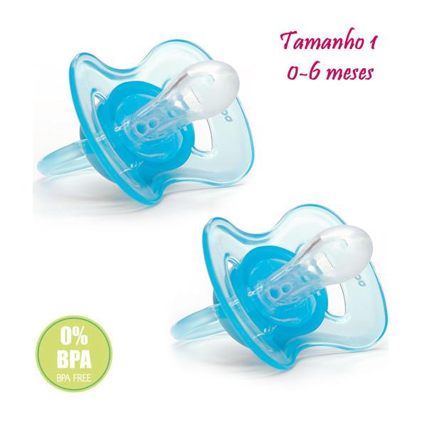 Imagem de Kit 2 Chupetas Buba Fase 1 Bico Simétrico Com Ventilação Azul Rosa Infantil