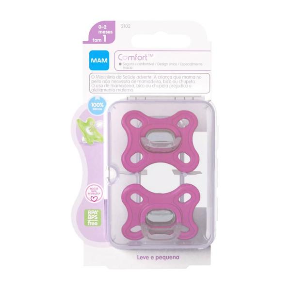 Imagem de Kit 2 Chupetas Confort 100% Silicone 0-2 Meses Rosa - MAM