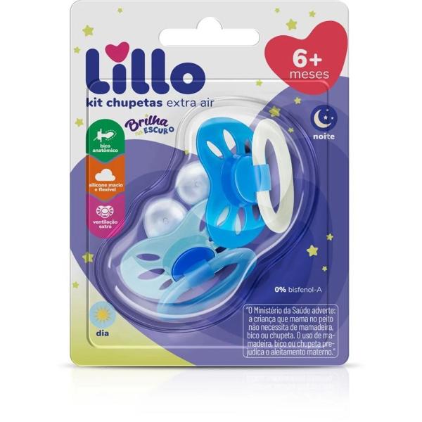 Imagem de Kit 2 Chupetas Extra Air T2 Brilha No Escuro 6 a 18 Meses Lillo Bico Silicone Tamanho 2