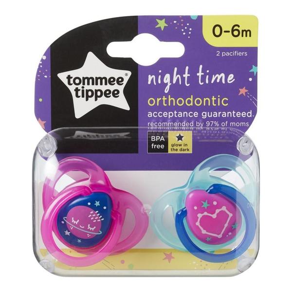 Imagem de Kit 2 Chupetas Night Time Rosa e Verde 0-6m - Tommee Tippee