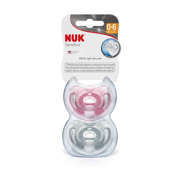 Imagem de Kit 2 Chupetas Sensitive Soft 100% Silicone Rosa  NUK