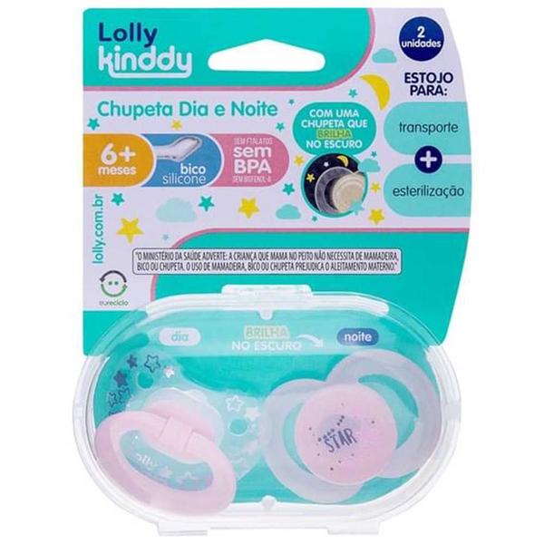 Imagem de Kit 2 Chupetas - Silicone - Dia e Noite - 6m - Rosa - Lolly Kinddy