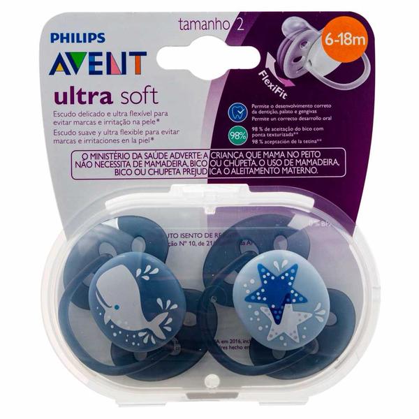 Imagem de Kit 2 Chupetas - Ultra Soft - 6-18m - Baleia-Estrelas - Philips Avent