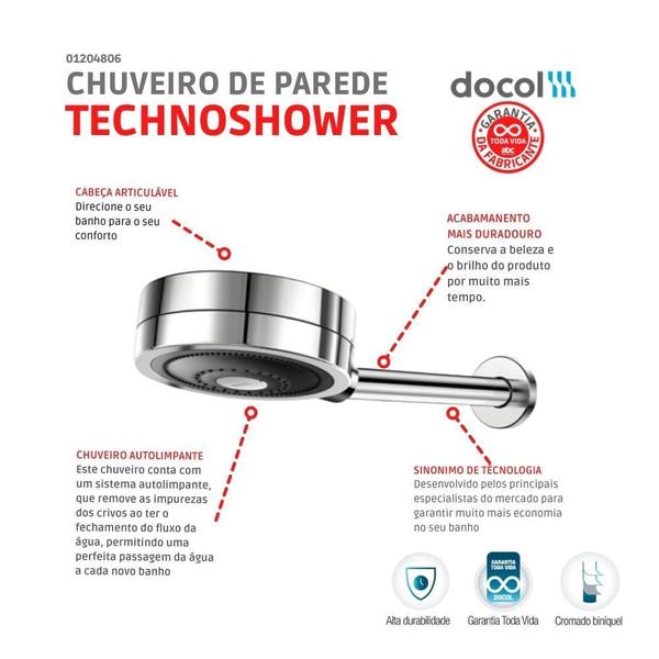 Kit 2 Chuveiro Ducha Fria Redondo De Parede Novo Technoshower Cromado Docol Imagem de Kit 2 Chuveiro Ducha Fria Redondo De Parede Novo Technoshower Cromado Docol
